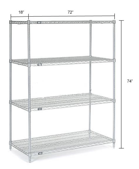 NEXELATE SILVER EPOXY WIRE SHELVING, 18&quot; DEEP X 72&quot; WIDE